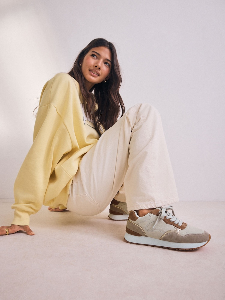 Neutral Forever Comfort® Leather Panel Detail Chunky Lace-Up Joggers - Image 2 of 9