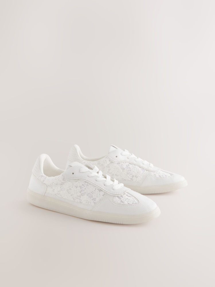 Neutral Broderie Forever Comfort® Slim Lace Up Trainers - Image 1 of 5