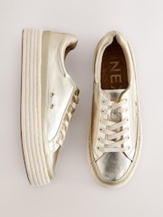 Gold Forever Comfort® Round Toe Espadrille Lace Up Trainers - Image 1 of 5