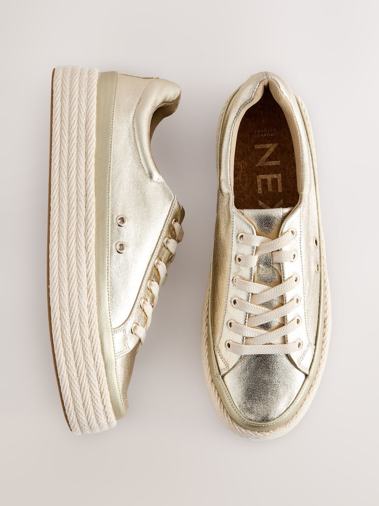 Gold Forever Comfort® Round Toe Espadrille Lace Up Trainers - Image 1 of 5