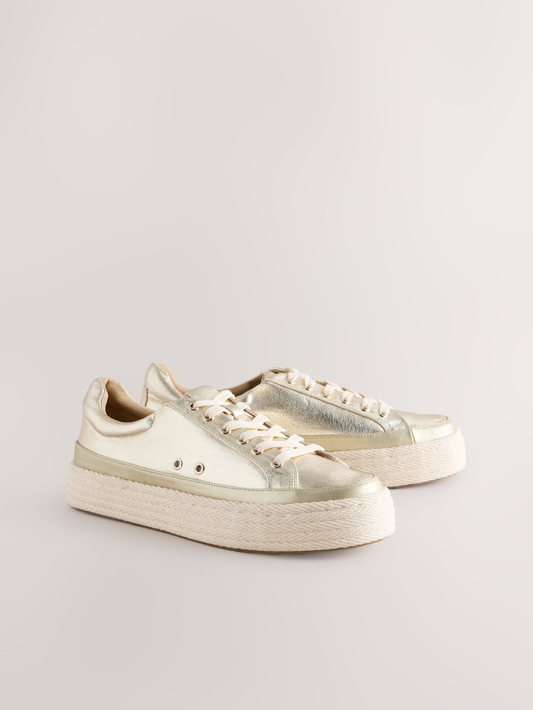 Gold Forever Comfort® Round Toe Espadrille Lace Up Trainers - Image 2 of 5