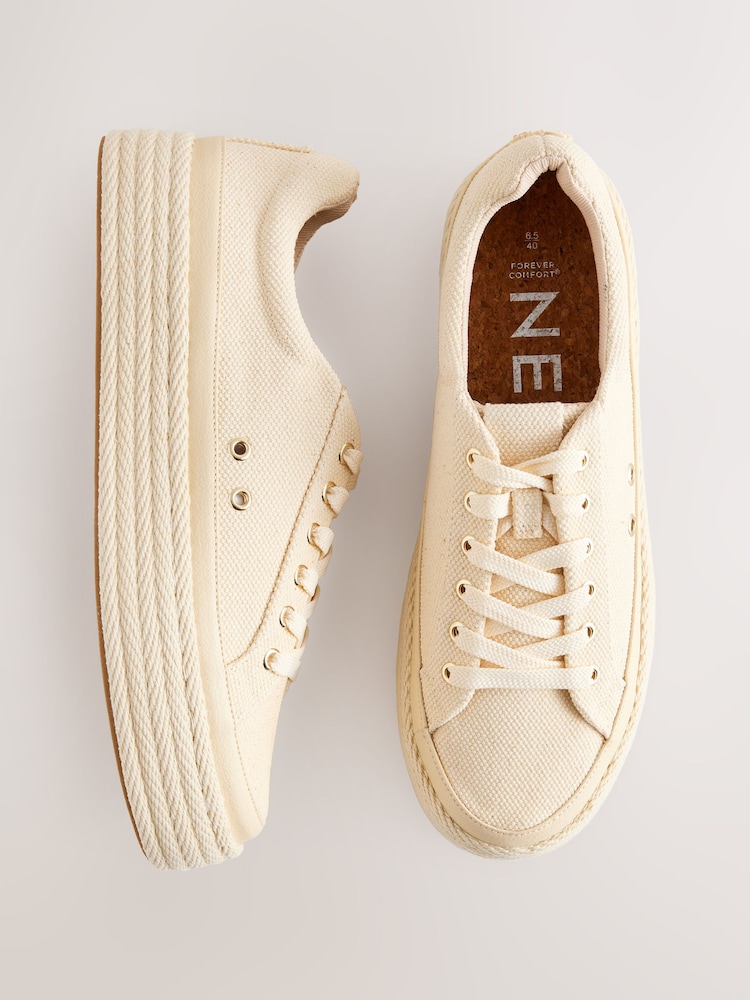 Neutral Forever Comfort® Round Toe Espadrille Lace Up Trainers - Image 1 of 5