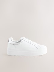 White Forever Comfort® Leather Round Toe Chunky Lace Up Trainers - Image 1 of 5