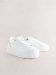 White Forever Comfort® Leather Round Toe Chunky Lace Up Trainers - Image 2 of 5