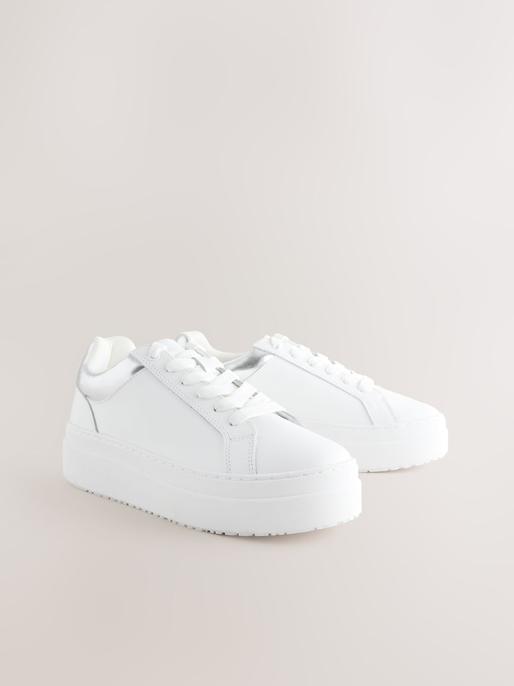 White Forever Comfort® Leather Round Toe Chunky Lace Up Trainers - Image 2 of 5