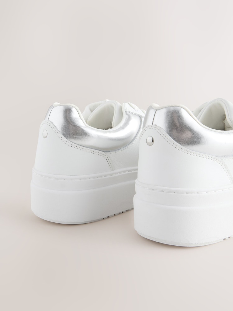 White Forever Comfort® Leather Round Toe Chunky Lace Up Trainers - Image 4 of 5