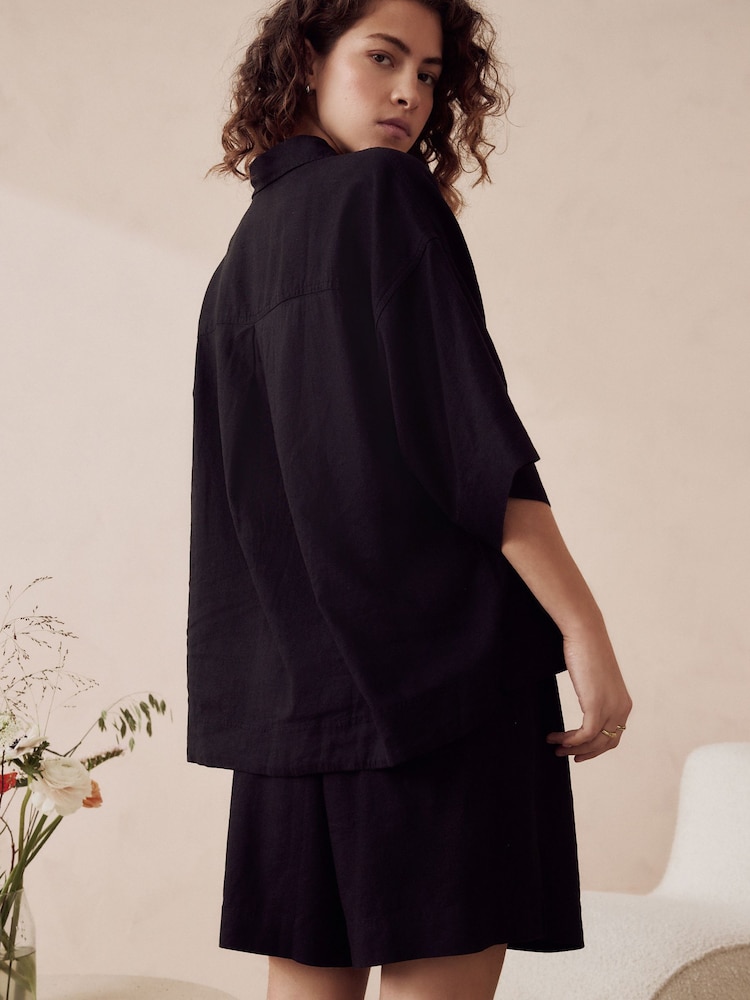 Black Linen Blend Shirt - Image 4 of 6