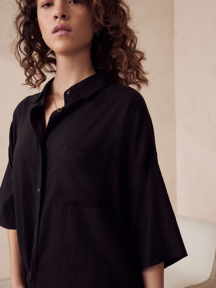 Black Linen Blend Shirt - Image 5 of 6