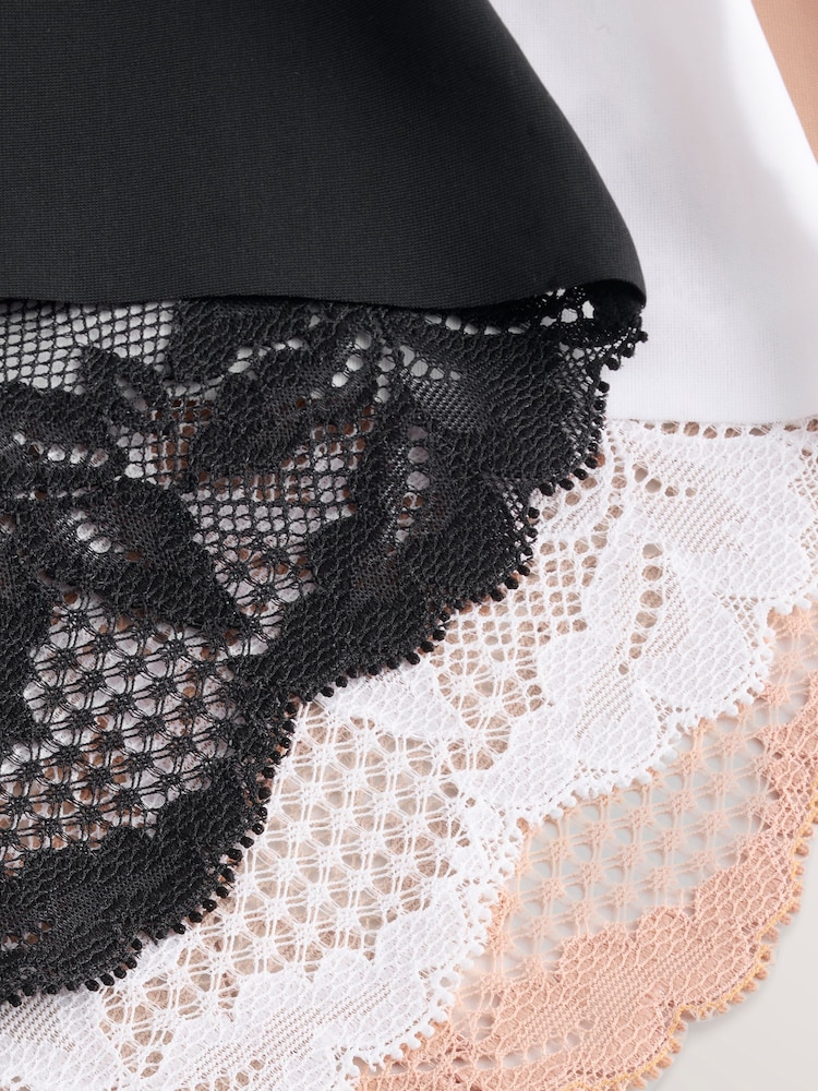 Black/White/Praline Nude Midi Lace Back No VPL Knickers 3 Pack - Image 9 of 9