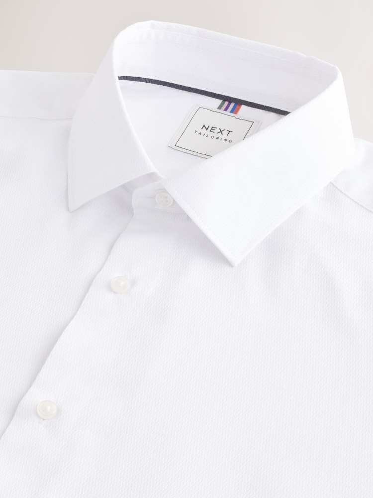 Blanc - Slim Fit (Slim Fit) - Chemises de nuit élégantes à bord unique texturé et d'entretien facile - Image 6 of 7