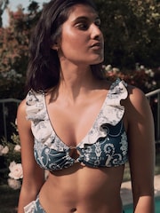 Laura Ashley Navy Josette Frill Plunge Bikini Top - Image 1 of 8