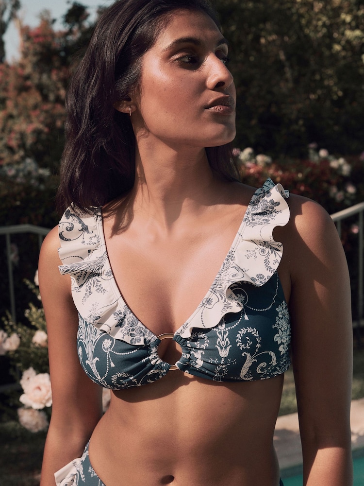 Laura Ashley Navy Josette Frill Plunge Bikini Top - Image 1 of 8