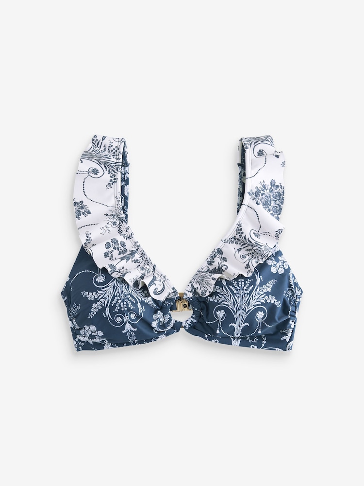 Laura Ashley Navy Josette Frill Plunge Bikini Top - Image 6 of 8