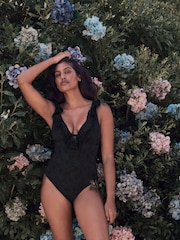 Laura Ashley Black Tummy Control Broderie Swimsuit - Image 1 of 9