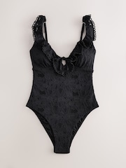 Laura Ashley Black Tummy Control Broderie Swimsuit - Image 6 of 9