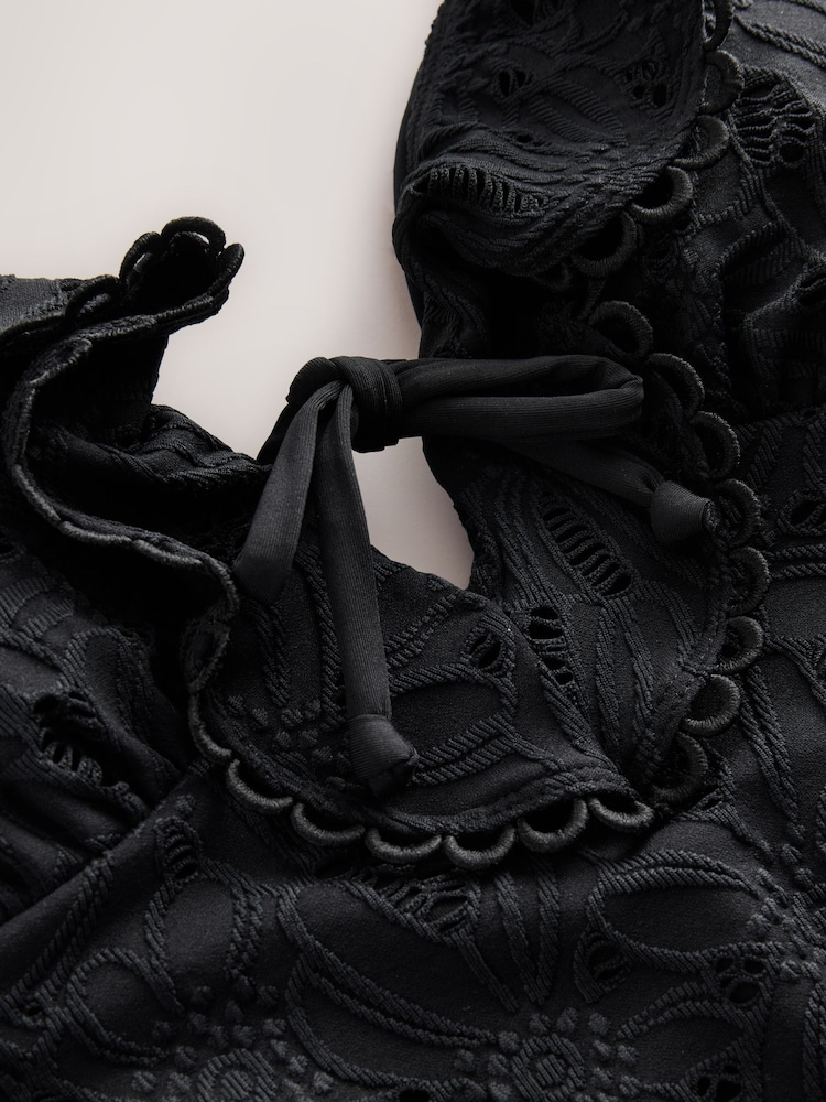 Laura Ashley Black Tummy Control Broderie Swimsuit - Image 9 of 9