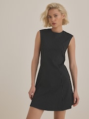 Black Pinstripe Mini Shift Dress - Image 2 of 8