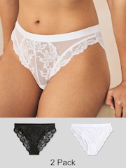 Black/White High Leg Lace Knickers 2 Pack - Image 1 of 9