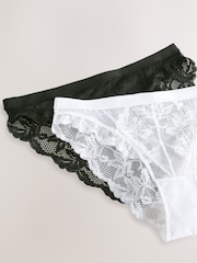 Black/White High Leg Lace Knickers 2 Pack - Image 8 of 9