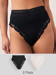 Black/Cream Lace High Leg Knickers 2 Pack - Image 1 of 10