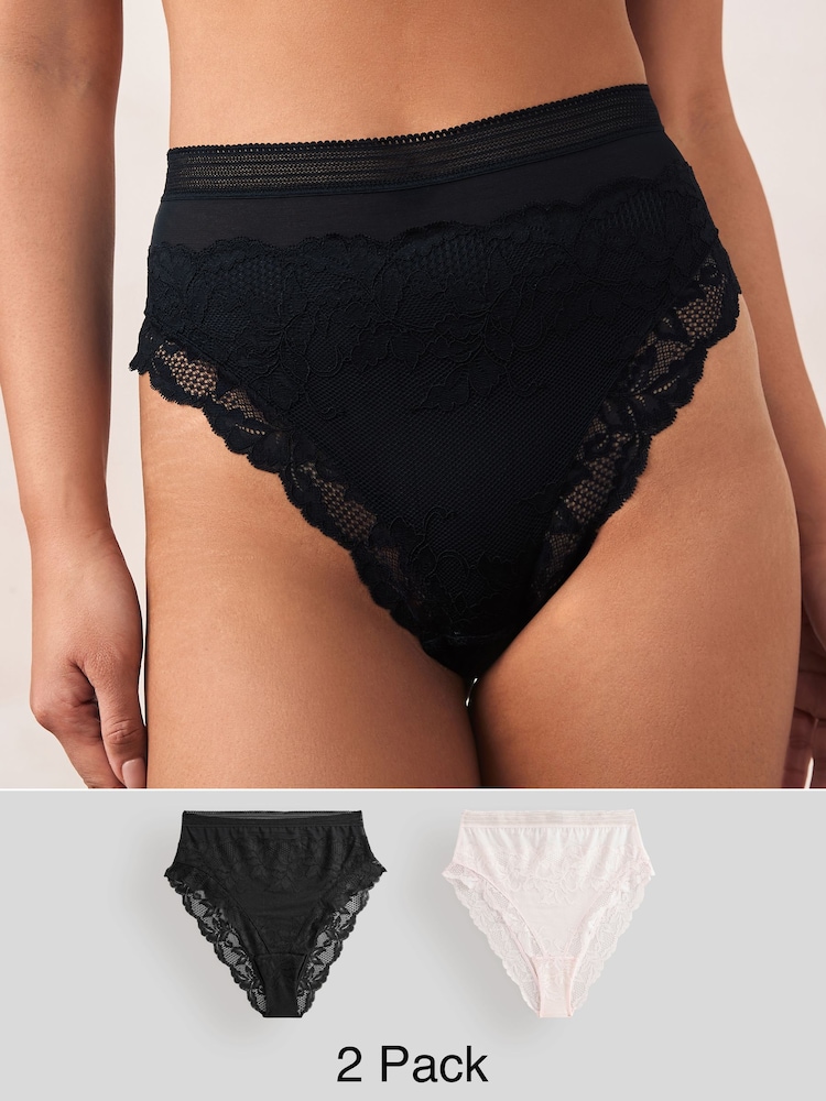 Black/Cream Lace High Leg Knickers 2 Pack - Image 1 of 10 Black/Cream Lace High Leg Knickers 2 Pack - Image 1 of 10