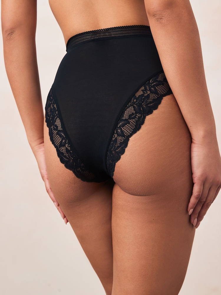 Black/Cream Lace High Leg Knickers 2 Pack - Image 3 of 10