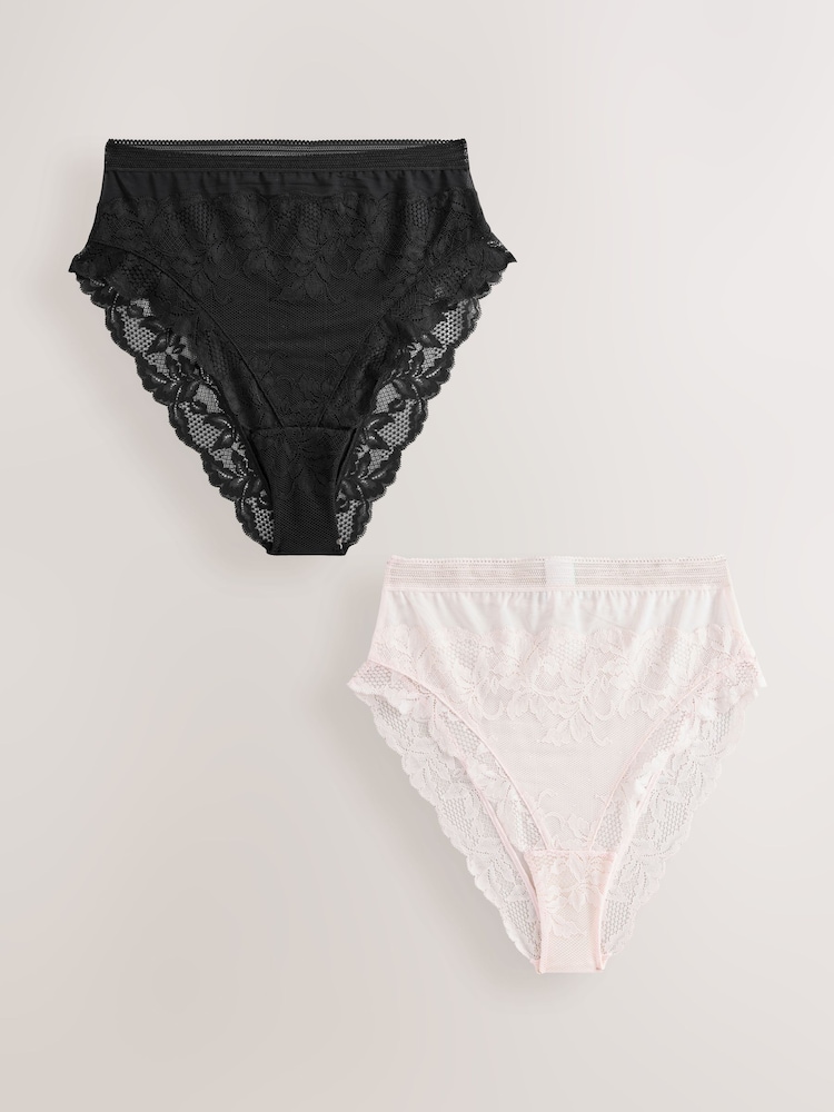 Black/Cream Lace High Leg Knickers 2 Pack - Image 6 of 10
