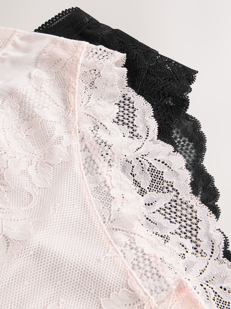 Black/Cream Lace High Leg Knickers 2 Pack - Image 9 of 10