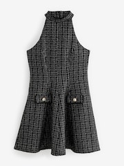 Black Check Bouclé Textured Halter Neck Mini Dress - Image 7 of 9