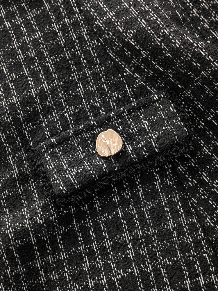 Black Check Bouclé Textured Halter Neck Mini Dress - Image 8 of 9