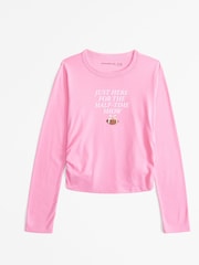 وردي - Abercrombie & Fitch Pizza Graphic Long Sleeve Crew Neck T-Shirt - صورة 1 من 2