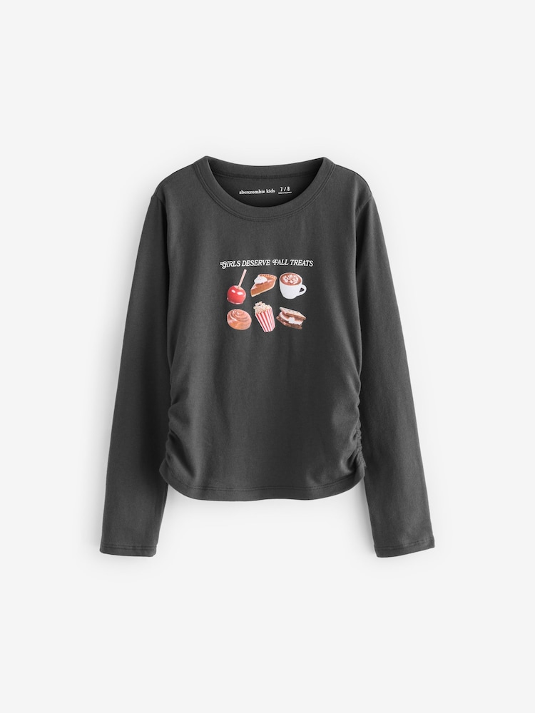 رمادي - Abercrombie & Fitch Pizza Graphic Long Sleeve Crew Neck T-Shirt - صورة 1 من 4