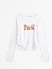أبيض - Abercrombie & Fitch Pizza Graphic Long Sleeve Crew Neck T-Shirt - صورة 1 من 2
