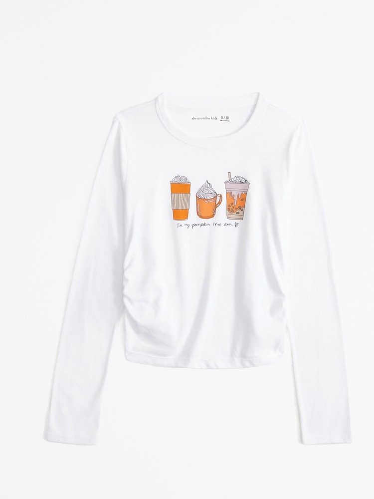 أبيض - Abercrombie & Fitch Pizza Graphic Long Sleeve Crew Neck T-Shirt - صورة 1 من 2