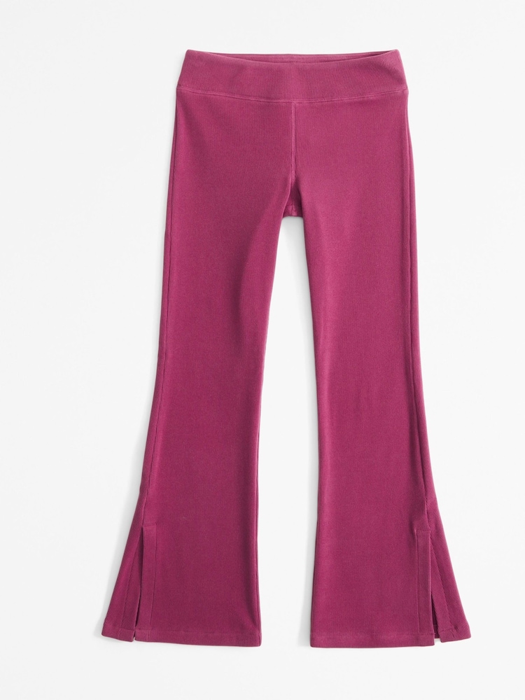 Abercrombie & Fitch Pink Ribbed Flared Leggings - Image 1 of 2
