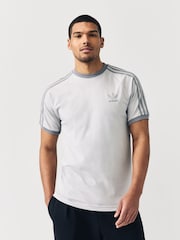 adidas Light Grey Adicolor Classics 3-Stripes 100% Cotton T-Shirt - Image 1 of 5