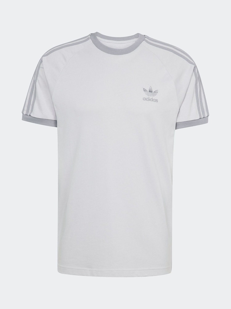 adidas Light Grey Adicolor Classics 3-Stripes 100% Cotton T-Shirt - Image 5 of 5