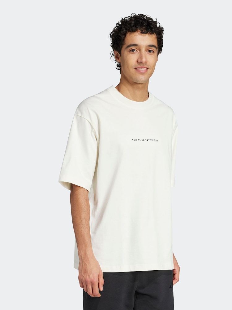 Alb - Tricou grafic din bumbac 100% adidas Codes Doodle Camp - Image 3 of 7