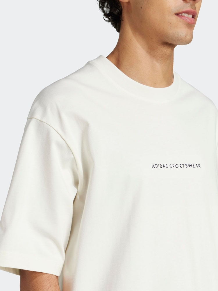 Alb - Tricou grafic din bumbac 100% adidas Codes Doodle Camp - Image 5 of 7
