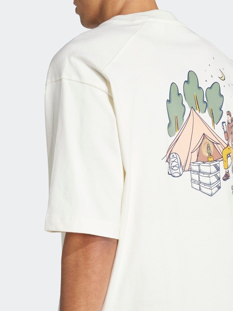 Alb - Tricou grafic din bumbac 100% adidas Codes Doodle Camp - Image 6 of 7