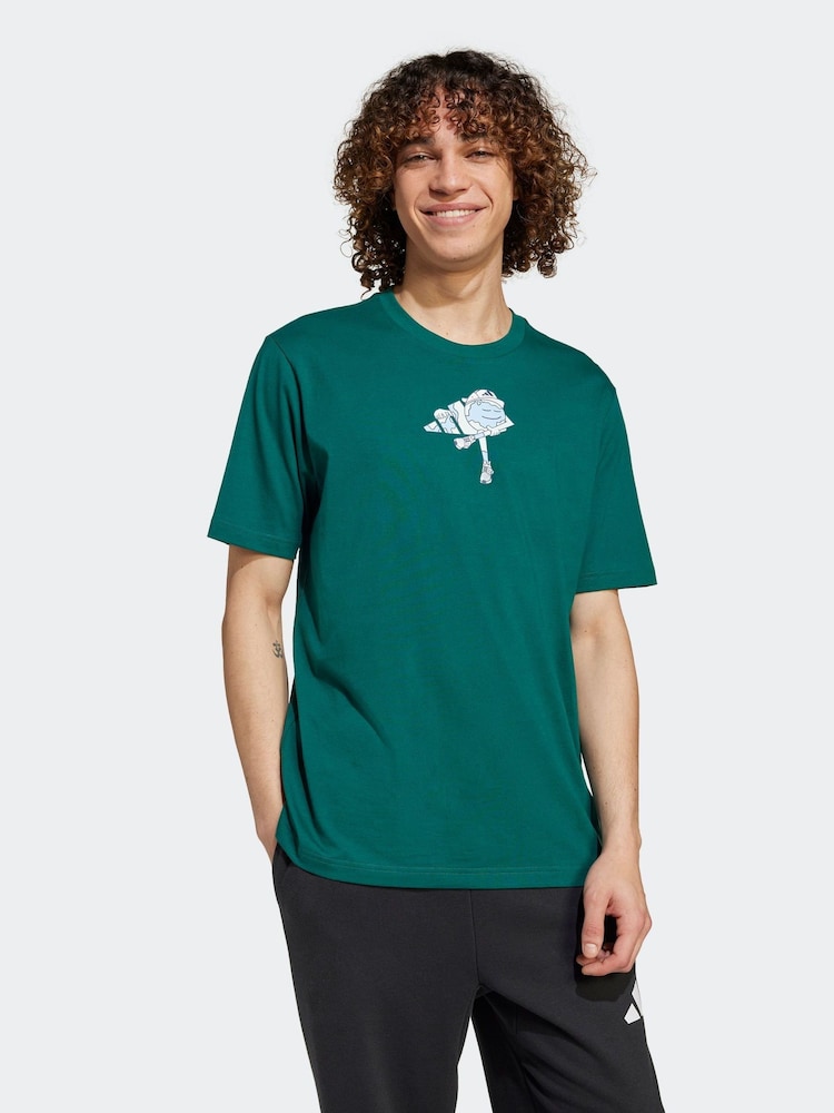 adidas Green Earth Day Graphic Print 100% Cotton T-Shirt - Image 1 of 6