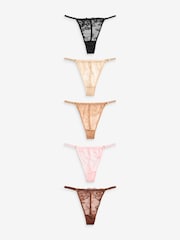 Boux Avenue Natural Cora 100% Cotton Scallop Lace Thong 5 Pack - Image 1 of 6