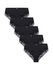 Boux Avenue Microfibre and Lace High 100% Cotton Black Briefs 5 Pack - Image 1 of 3