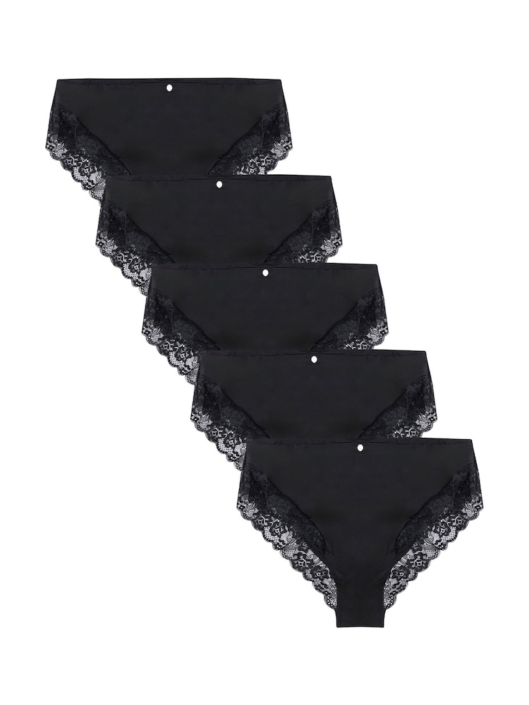 Boux Avenue Microfibre and Lace High 100% Cotton Black Briefs 5 Pack - Image 1 of 3