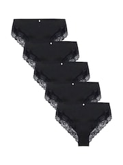 Boux Avenue Microfibre and Lace High 100% Cotton Black Briefs 5 Pack - Image 2 of 3