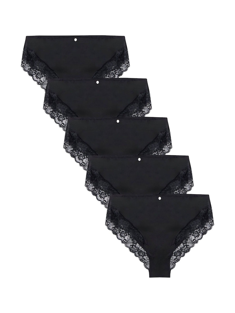 Boux Avenue Microfibre and Lace High 100% Cotton Black Briefs 5 Pack - Image 2 of 3