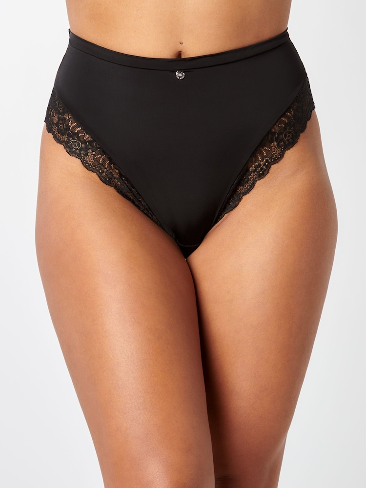 Boux Avenue Microfibre and Lace High 100% Cotton Black Briefs 5 Pack - Image 3 of 3