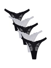 Boux Avenue Fran Lace High Leg Black Thongs 5 Pack - Изображение 1 из 4