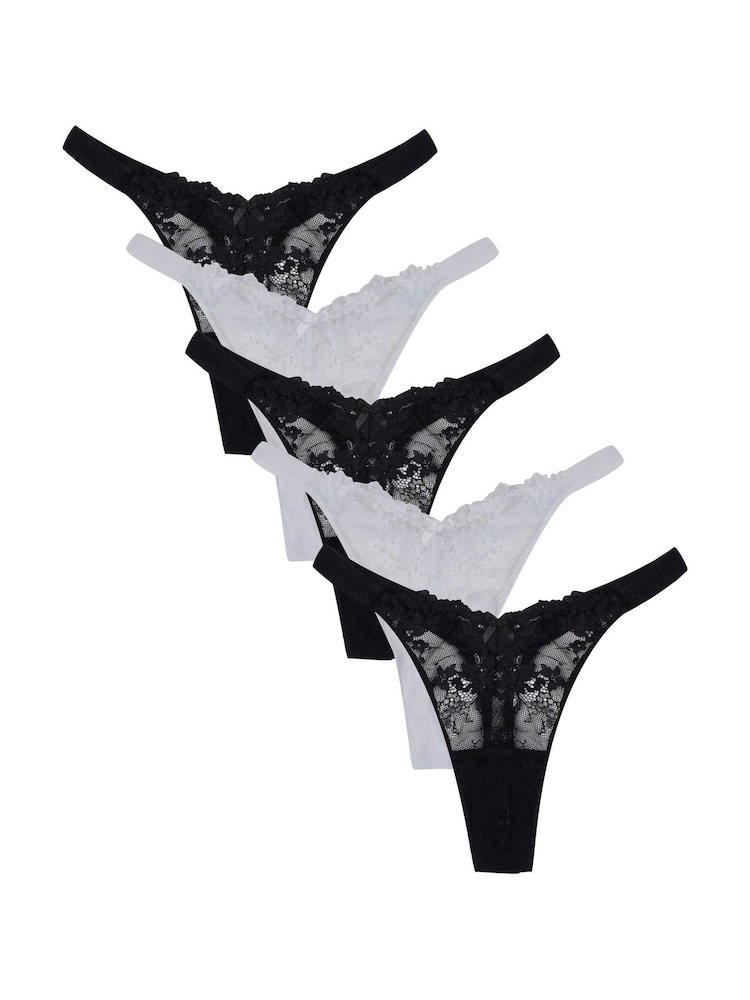 Boux Avenue Fran Lace High Leg Black Thongs 5 Pack - Изображение 1 из 4 Boux Avenue Fran Lace High Leg Black Thongs 5 Pack - Изображение 1 из 4