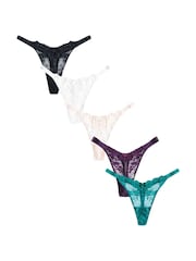 Boux Avenue Fran 5er-Pack Tangas mit hohem Beinausschnitt und Spitze in Natur - Bild 1 von 5